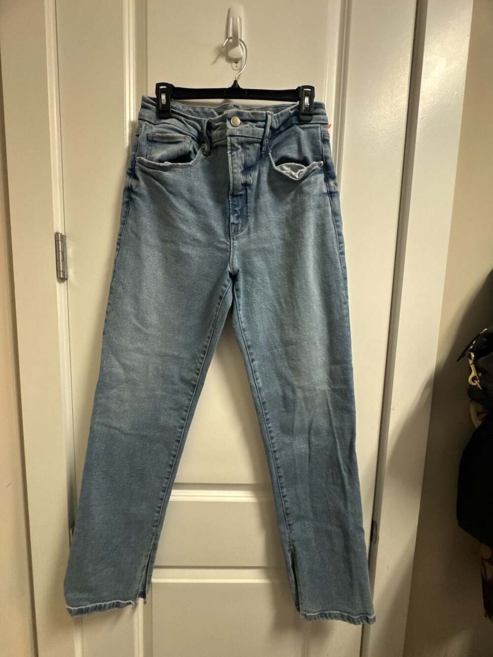 Good American High Rise Straight Leg Jeans with Front Hem Split
